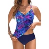 image:imageWomens Tankini Swimsuits  Two Piece Swimsuit Tummy Control Bathing Suit 2025 Twist V Neck SwimwearBlue Purple Leaves