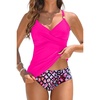 image:imageWomens Tankini Swimsuits  Two Piece Swimsuit Tummy Control Bathing Suit 2025 Twist V Neck SwimwearHot Pink