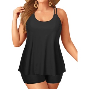 image:imagePlus Size Tankini with Shorts  Women Two Piece Swimsuits Bathing Suit Scoop Neck Flowy Swimwear 2025Black