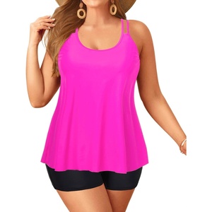 image:imagePlus Size Tankini with Shorts  Women Two Piece Swimsuits Bathing Suit Scoop Neck Flowy Swimwear 2025Hot Pink
