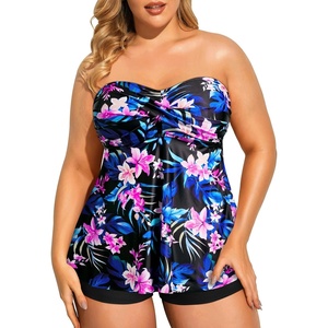 image:imageTalisea Plus Size Bandeau Swimsuit Strapless Tankini Two Piece Bathing Suits with Shorts