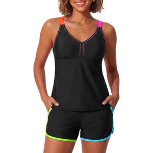 image:imageTalisea Women 2 Piece Tankini Swimsuit with Pockets Boy Shorts Modest Bathing Suit Tummy Control Tank TopColorful Black