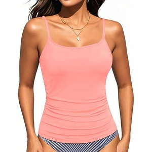 image:imageTalisea Womens Tankini Top Only Tummy Control Bathing Suits Top U Neck Swimwear Tops No BottomCoral Pink