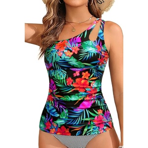 image:imageTankini Tops for Women Swimwear  One Shoulder Swim Top Only Tummy Control Bathing Suit Top No Bottom 2025Floral