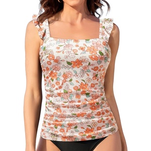image:imageTankini Tops for Women Swimwear  Tummy Control Bathing Suit Swim Ruffle Swimsuits Top No Bottom 2025Orange Flower