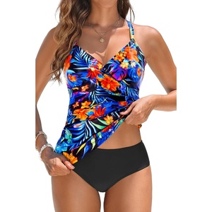 image:imageWomens Tankini Swimsuits  Two Piece Swimsuit Tummy Control Bathing Suit 2025 Twist V Neck SwimwearColorful Floral