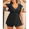 image:imagePlus Size Tankini Set Swimsuit  Women Two Piece Bathing Suit with Shorts Ruffle Sleeve Swimwear 2025Black