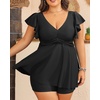 image:imagePlus Size Tankini Set Swimsuit  Women Two Piece Bathing Suit with Shorts Ruffle Sleeve Swimwear 2025Black