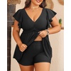 image:imagePlus Size Tankini Set Swimsuit  Women Two Piece Bathing Suit with Shorts Ruffle Sleeve Swimwear 2025Black