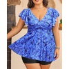 image:imagePlus Size Tankini Set Swimsuit  Women Two Piece Bathing Suit with Shorts Ruffle Sleeve Swimwear 2025Blue Paisley