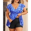 image:imagePlus Size Tankini Set Swimsuit  Women Two Piece Bathing Suit with Shorts Ruffle Sleeve Swimwear 2025Blue Paisley