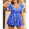 image:imagePlus Size Tankini Set Swimsuit  Women Two Piece Bathing Suit with Shorts Ruffle Sleeve Swimwear 2025Blue Paisley