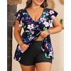 image:imagePlus Size Tankini Set Swimsuit  Women Two Piece Bathing Suit with Shorts Ruffle Sleeve Swimwear 2025Floral