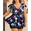 image:imagePlus Size Tankini Set Swimsuit  Women Two Piece Bathing Suit with Shorts Ruffle Sleeve Swimwear 2025Floral