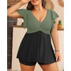 image:imagePlus Size Tankini Set Swimsuit  Women Two Piece Bathing Suit with Shorts Ruffle Sleeve Swimwear 2025Olive Green