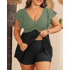 image:imagePlus Size Tankini Set Swimsuit  Women Two Piece Bathing Suit with Shorts Ruffle Sleeve Swimwear 2025Olive Green