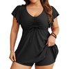 image:imagePlus Size Tankini Swimsuits  Women Two Piece Bathing Suit with Shorts Swimwear Ruffle Sleeve 2025Black