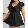 image:imagePlus Size Tankini Swimsuits  Women Two Piece Bathing Suit with Shorts Swimwear Ruffle Sleeve 2025Black