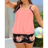 image:imagePlus Size Tankini Swimsuits Women  Blouson Two Piece Tummy Control Bathing Suit Criss Cross Tankini Top with ShortsCoral Pink Floral