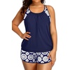 image:imagePlus Size Tankini Swimsuits Women  Blouson Two Piece Tummy Control Bathing Suit Criss Cross Tankini Top with ShortsNavy Geometric