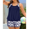 image:imagePlus Size Tankini Swimsuits Women  Blouson Two Piece Tummy Control Bathing Suit Criss Cross Tankini Top with ShortsNavy Geometric