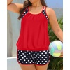 image:imagePlus Size Tankini Swimsuits Women  Blouson Two Piece Tummy Control Bathing Suit Criss Cross Tankini Top with ShortsRed and Dot