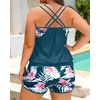 image:imagePlus Size Tankini Swimsuits Women  Blouson Two Piece Tummy Control Bathing Suit Criss Cross Tankini Top with ShortsTeal Flower