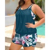 image:imagePlus Size Tankini Swimsuits Women  Blouson Two Piece Tummy Control Bathing Suit Criss Cross Tankini Top with ShortsTeal Flower