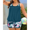 image:imagePlus Size Tankini Swimsuits Women  Blouson Two Piece Tummy Control Bathing Suit Criss Cross Tankini Top with ShortsTeal Flower