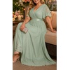 image:imageTalisea Plus Size Bridesmaid Dresses Chiffon Sage Green Wedding Guest Cocktail Short Sleeve V Neck ALine Floor Length Dress