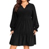 image:imageTalisea Plus Size Fall Dresses Casual Long Sleeve Corduroy Tunic V Neck Loose Flowy Ruffle A Line Tiered Short Babydoll DressBlack