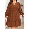 image:imageTalisea Plus Size Fall Dresses Casual Long Sleeve Corduroy Tunic V Neck Loose Flowy Ruffle A Line Tiered Short Babydoll DressCaramel