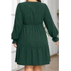 image:imageTalisea Plus Size Fall Dresses Casual Long Sleeve Corduroy Tunic V Neck Loose Flowy Ruffle A Line Tiered Short Babydoll DressDark Green