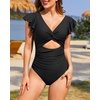 image:imageTalisea Womens One Piece Swimsuit Ruffle Swimsuit with Sleeves Cutout Bathing Suit Slimming Tummy Control V Neck SwimwearBlack