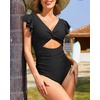 image:imageTalisea Womens One Piece Swimsuit Ruffle Swimsuit with Sleeves Cutout Bathing Suit Slimming Tummy Control V Neck SwimwearBlack