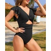 image:imageTalisea Womens One Piece Swimsuit Ruffle Swimsuit with Sleeves Cutout Bathing Suit Slimming Tummy Control V Neck SwimwearBlack