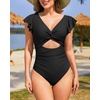image:imageTalisea Womens One Piece Swimsuit Ruffle Swimsuit with Sleeves Cutout Bathing Suit Slimming Tummy Control V Neck SwimwearBlack