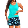 image:imageTankini Swimsuits with Shorts  Two Piece Swimsuits Tummy Control Bathing Suits with Two Side Pockets 2025Aqua and Blue Floral