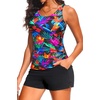 image:imageTankini Swimsuits with Shorts  Two Piece Swimsuits Tummy Control Bathing Suits with Two Side Pockets 2025Colorful Leaves