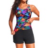 image:imageTankini Swimsuits with Shorts  Two Piece Swimsuits Tummy Control Bathing Suits with Two Side Pockets 2025Colorful Leaves