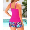 image:imageTankini Swimsuits with Shorts  Two Piece Swimsuits Tummy Control Bathing Suits with Two Side Pockets 2025Pink and Colorful Leaves