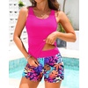 image:imageTankini Swimsuits with Shorts  Two Piece Swimsuits Tummy Control Bathing Suits with Two Side Pockets 2025Pink and Colorful Leaves