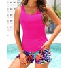 image:imageTankini Swimsuits with Shorts  Two Piece Swimsuits Tummy Control Bathing Suits with Two Side Pockets 2025Pink and Colorful Leaves