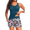 image:imageTankini Swimsuits with Shorts  Two Piece Swimsuits Tummy Control Bathing Suits with Two Side Pockets 2025Teal Floral