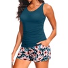 image:imageTankini Swimsuits with Shorts  Two Piece Swimsuits Tummy Control Bathing Suits with Two Side Pockets 2025Teal Floral