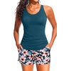 image:imageTankini Swimsuits with Shorts  Two Piece Swimsuits Tummy Control Bathing Suits with Two Side Pockets 2025Teal Floral