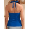 image:imageWomens Halter Tankini Tops Only  V Neck Tummy Control Swim Top Lace Up Bathing Suit Ruched Top Only No Bottom 2025Blue