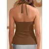 image:imageWomens Halter Tankini Tops Only  V Neck Tummy Control Swim Top Lace Up Bathing Suit Ruched Top Only No Bottom 2025Brown