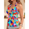 image:imageWomens Halter Tankini Tops Only  V Neck Tummy Control Swim Top Lace Up Bathing Suit Ruched Top Only No Bottom 2025Color Block