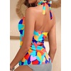 image:imageWomens Halter Tankini Tops Only  V Neck Tummy Control Swim Top Lace Up Bathing Suit Ruched Top Only No Bottom 2025Color Block